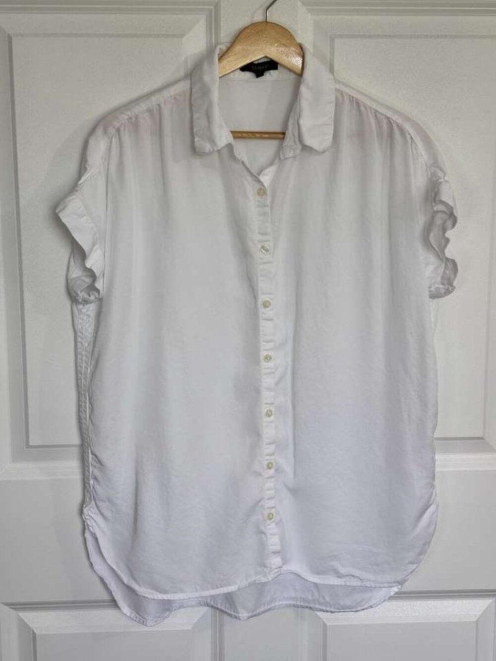 White Cap Sleeve Collared Button Down Shirt